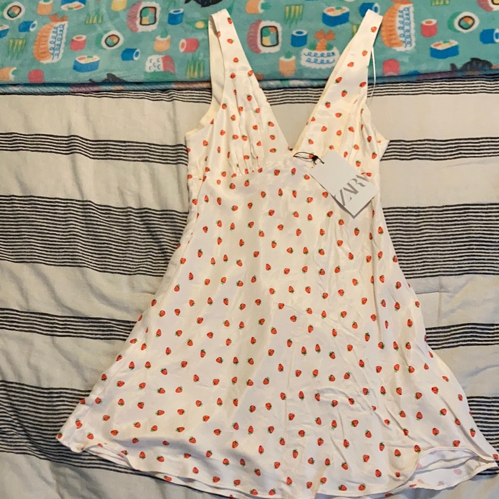 Zara Strawberry Silk-Like Dress